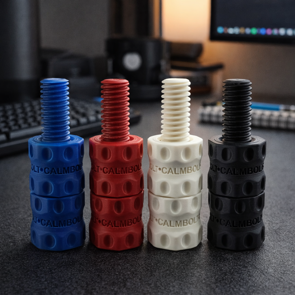 Classic Collection featuring multiple CalmBolt tactile fidgets with clean finishes and threaded designs
