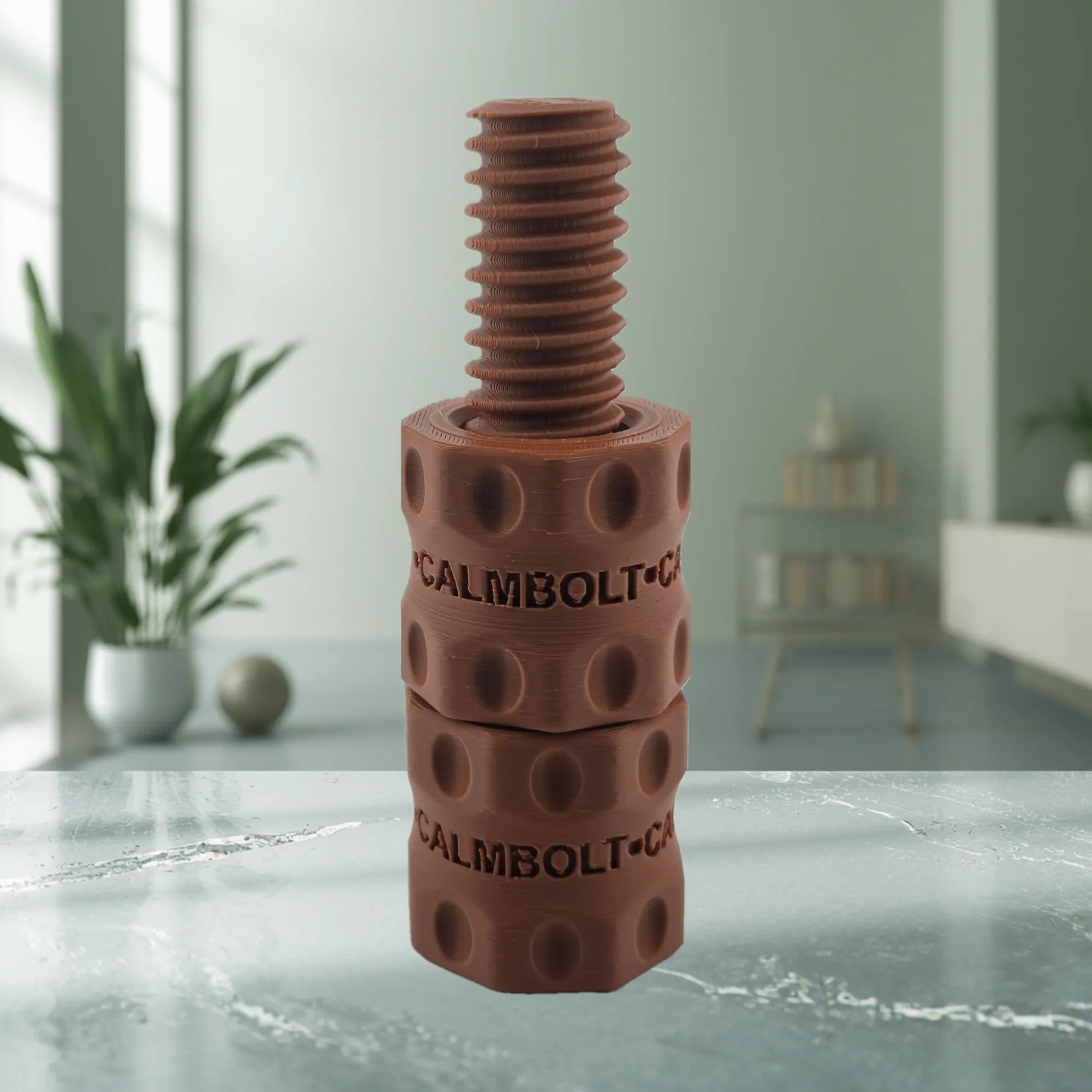 CalmBolt Clay rotating desk fidget with earthy matte finish and sculpted spiral form