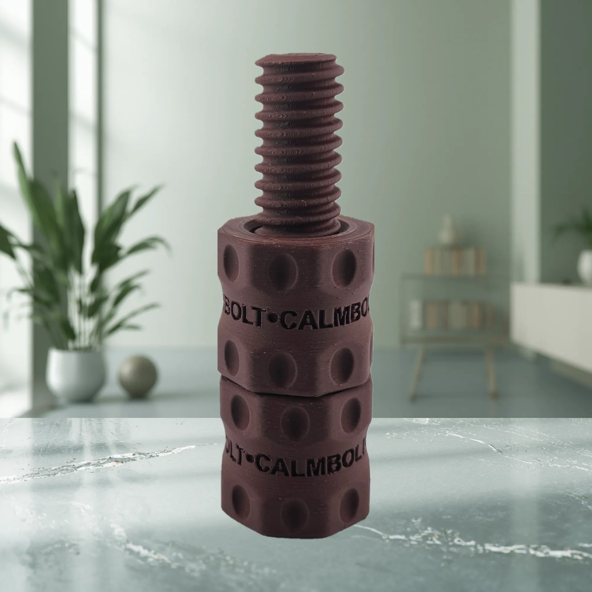 CalmBolt Cocoa rotating tactile fidget with deep earthy tones and spiral layered design