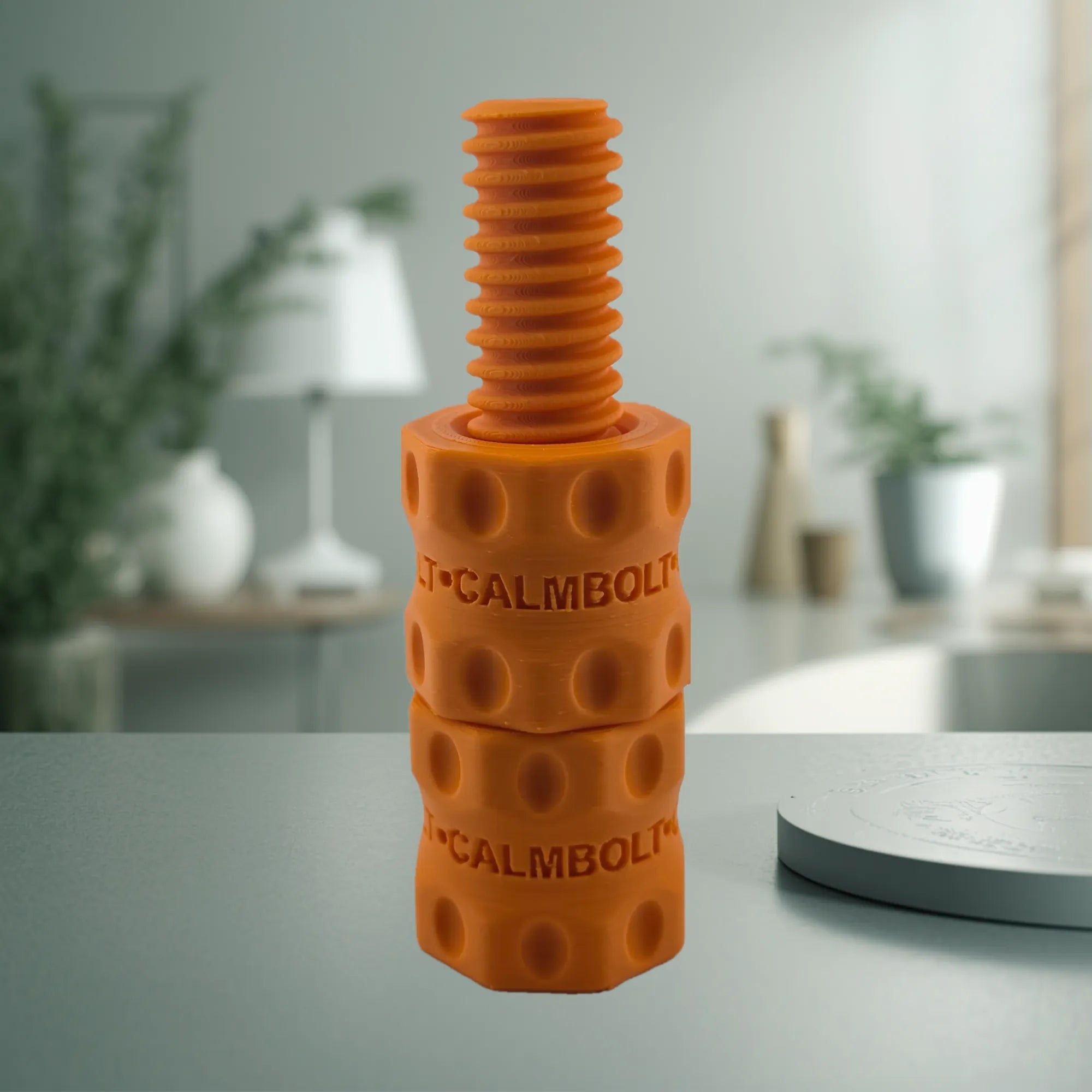 CalmBolt Flame rotating tactile fidget with vivid orange finish and sculpted spiral profile