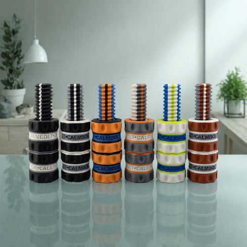 Fusion Series featuring multiple CalmBolt tactile fidgets with bold multi-color combinations and contrasting finishes