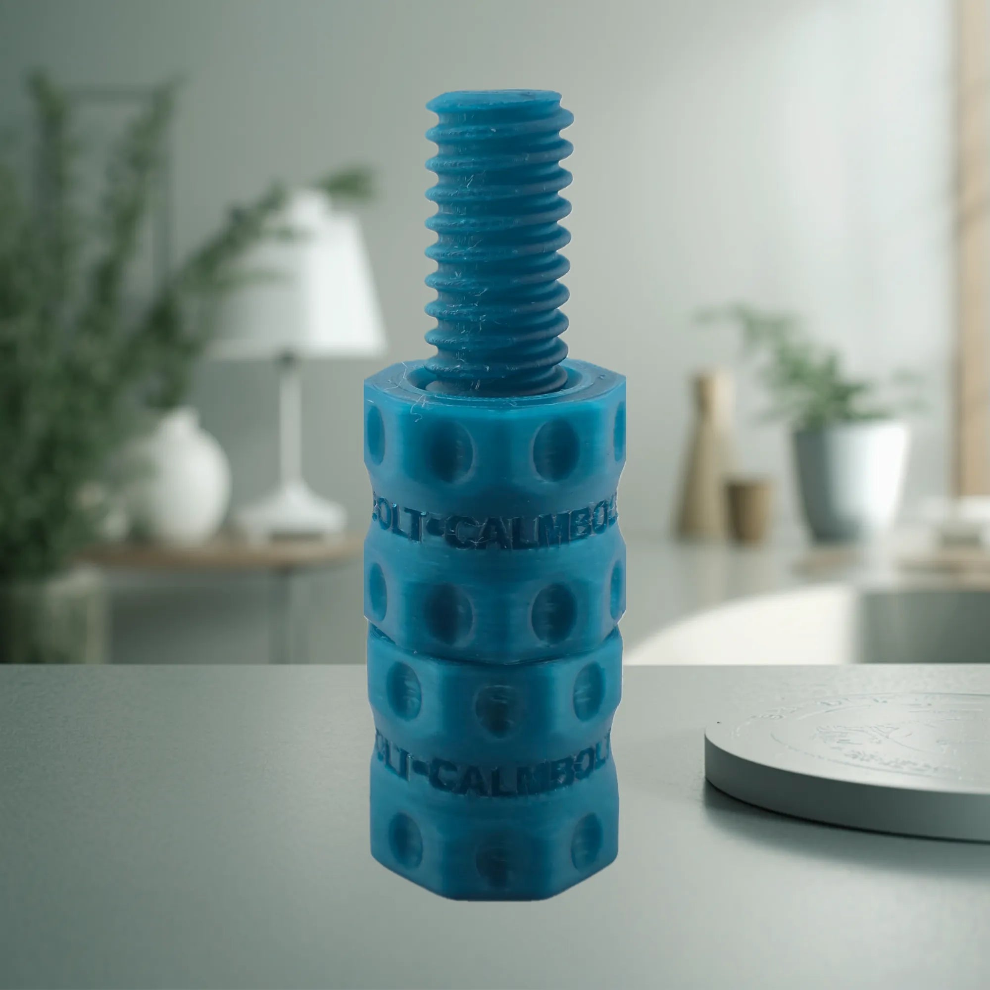 CalmBolt Lagoon tactile desk fidget with deep ocean-inspired tones and rotating spiral form