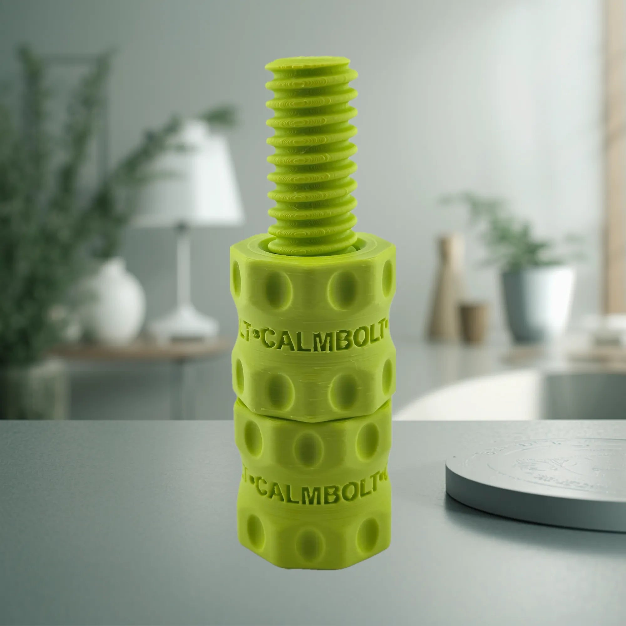 CalmBolt Lime rotating desk fidget with vibrant green finish and precision-crafted spiral shape