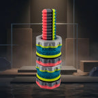 CalmBolt Kinetic limited blend rotating fidget with electric turquoise, neon lime, black, silver, and coral contrast