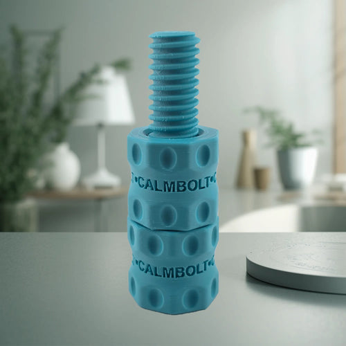 CalmBolt Sky tactile desk fidget with light blue finish and smooth rotating form