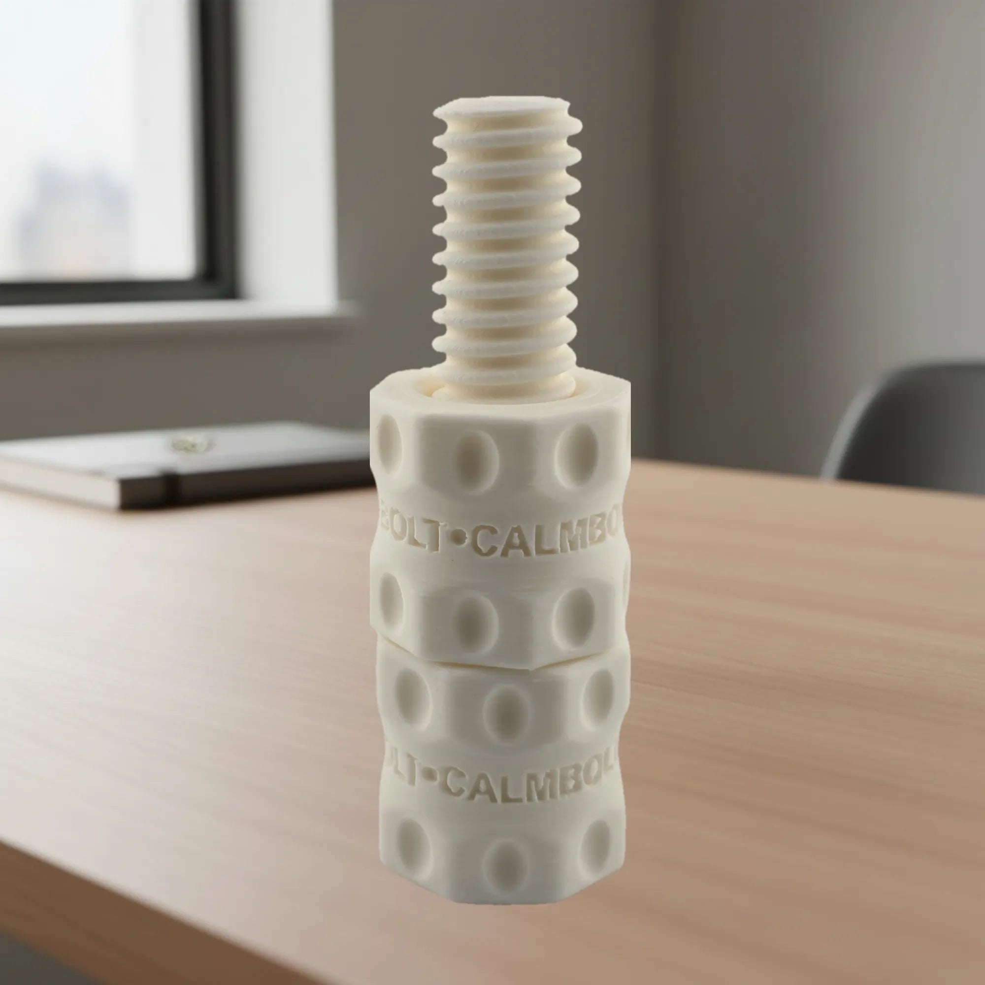 CalmBolt White tactile fidget with clean neutral finish and layered threaded texture